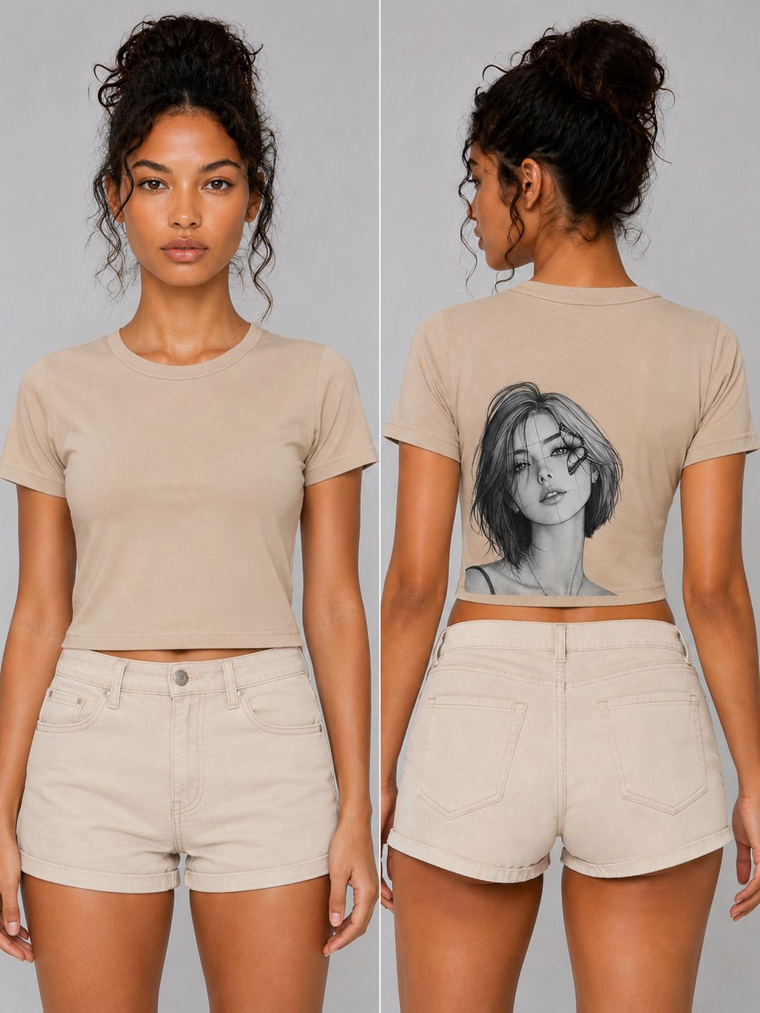 Beautify Printed Round Neck Crop Pre-customized Tshirt for Women