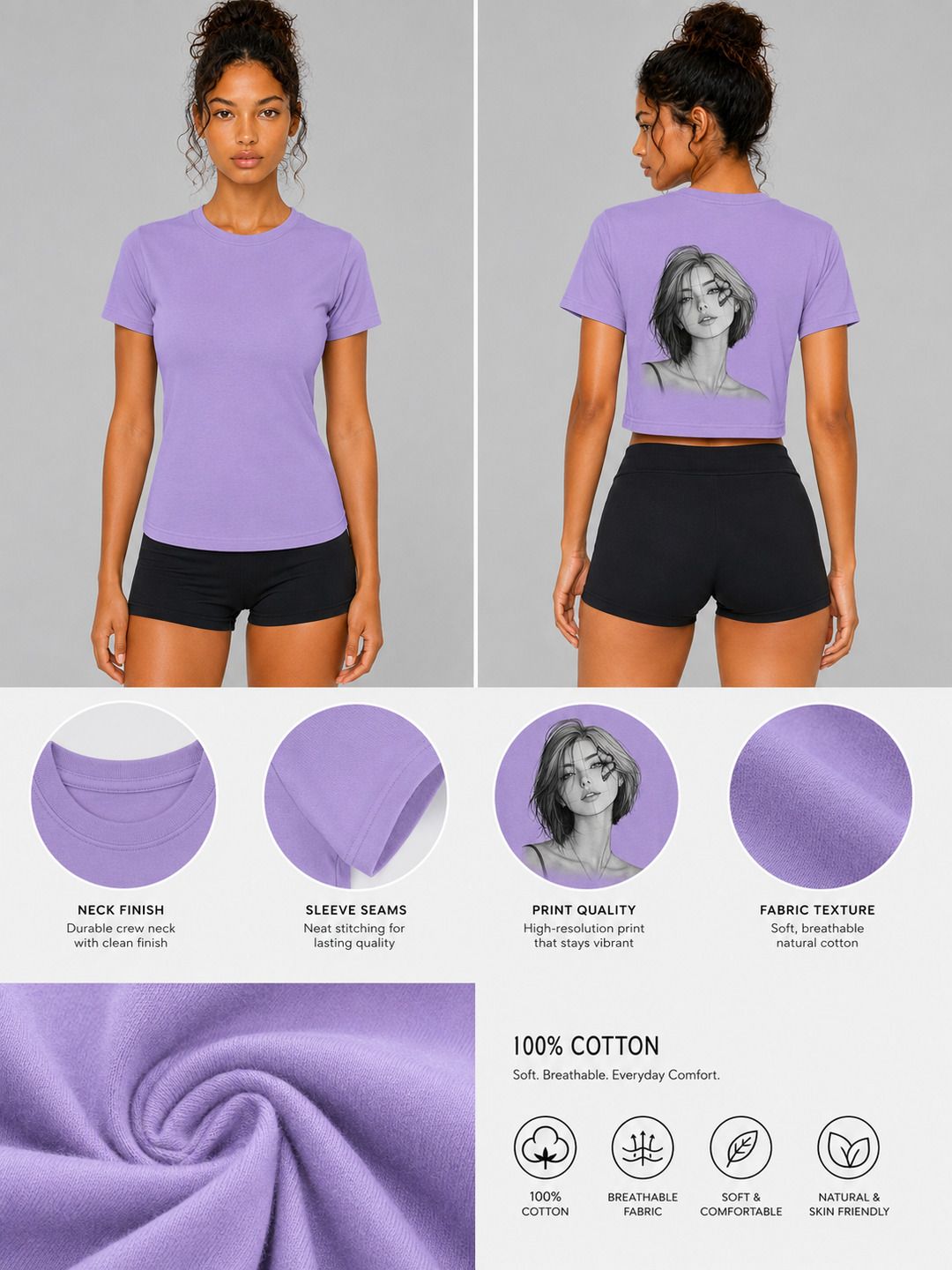 Beautify Printed Round Neck Crop Pre-customized Tshirt for Women