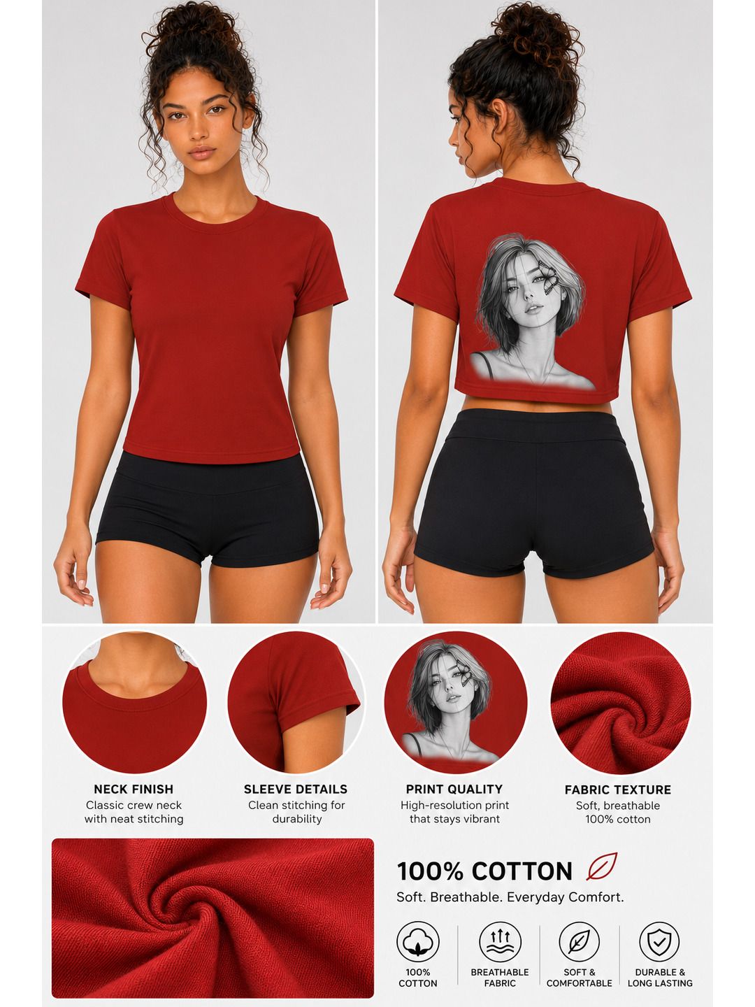 Beautify Printed Round Neck Crop Pre-customized Tshirt for Women