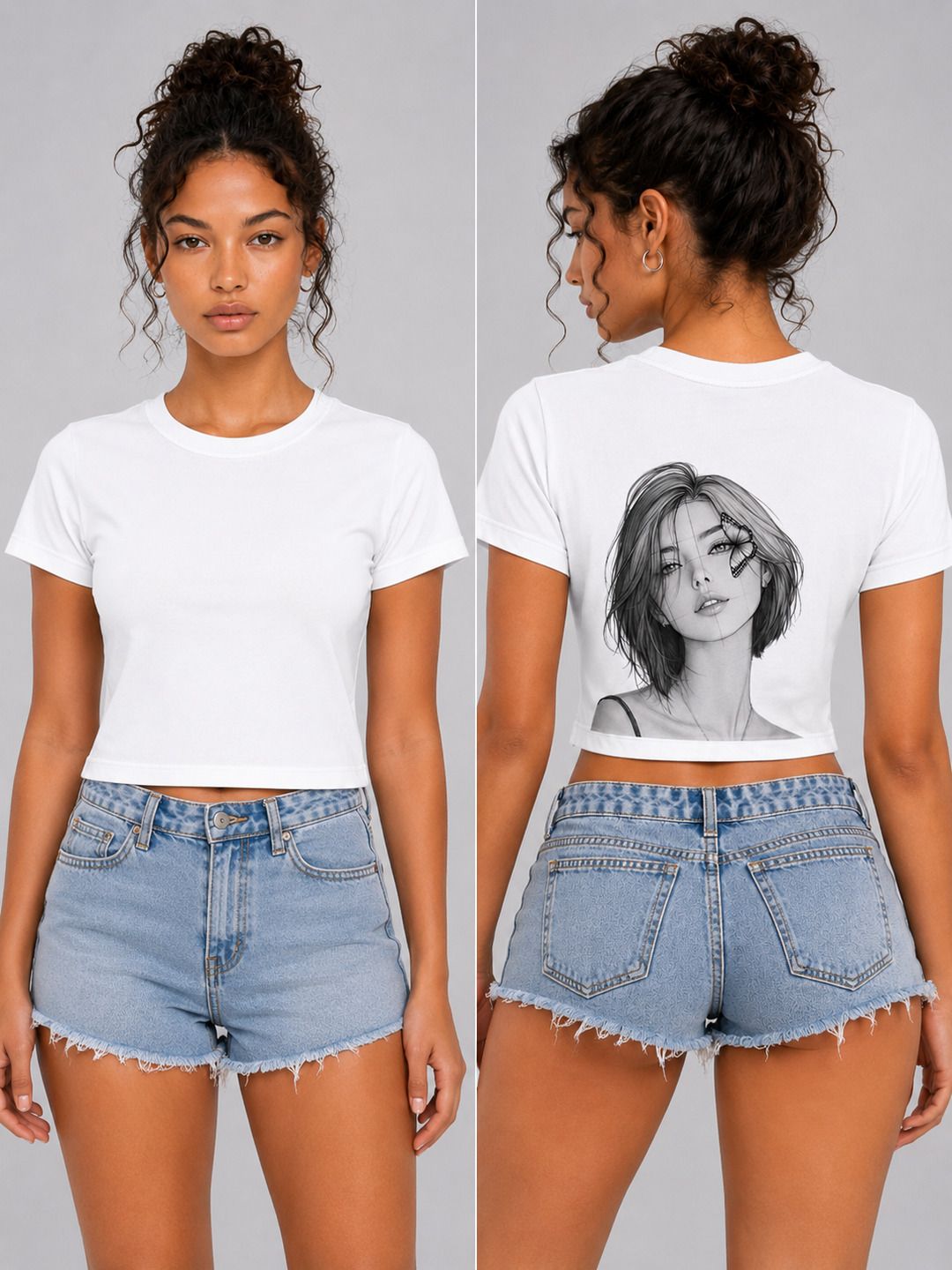 Beautify Printed Round Neck Crop Pre-customized Tshirt for Women