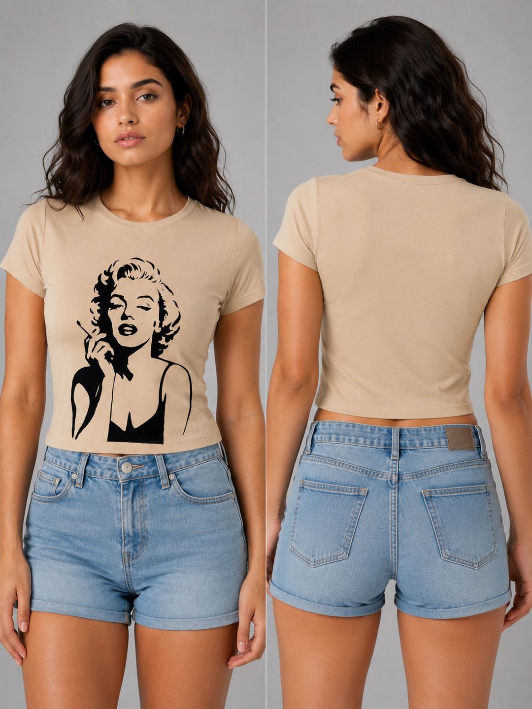 Marylin Monroe Printed Round Neck Crop Pre-customized Tshirt for Women