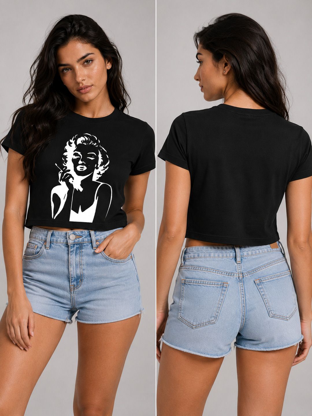 Marylin Monroe Printed Round Neck Crop Pre-customized Tshirt for Women