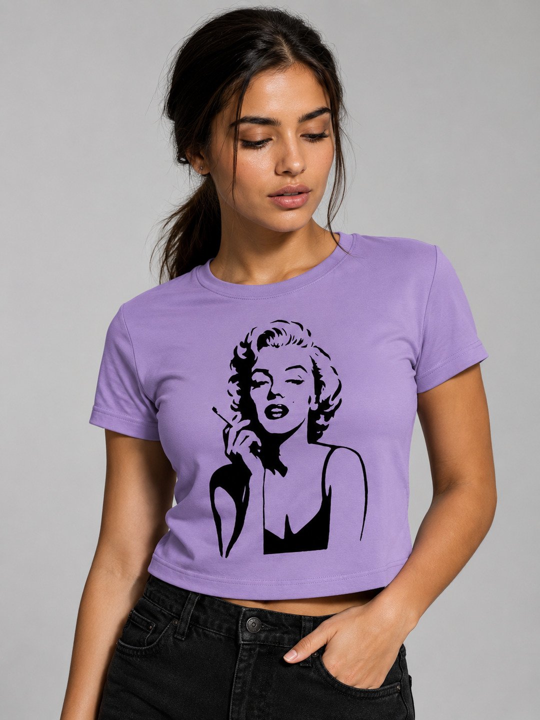 Marylin Monroe Printed Round Neck Crop Pre-customized Tshirt for Women