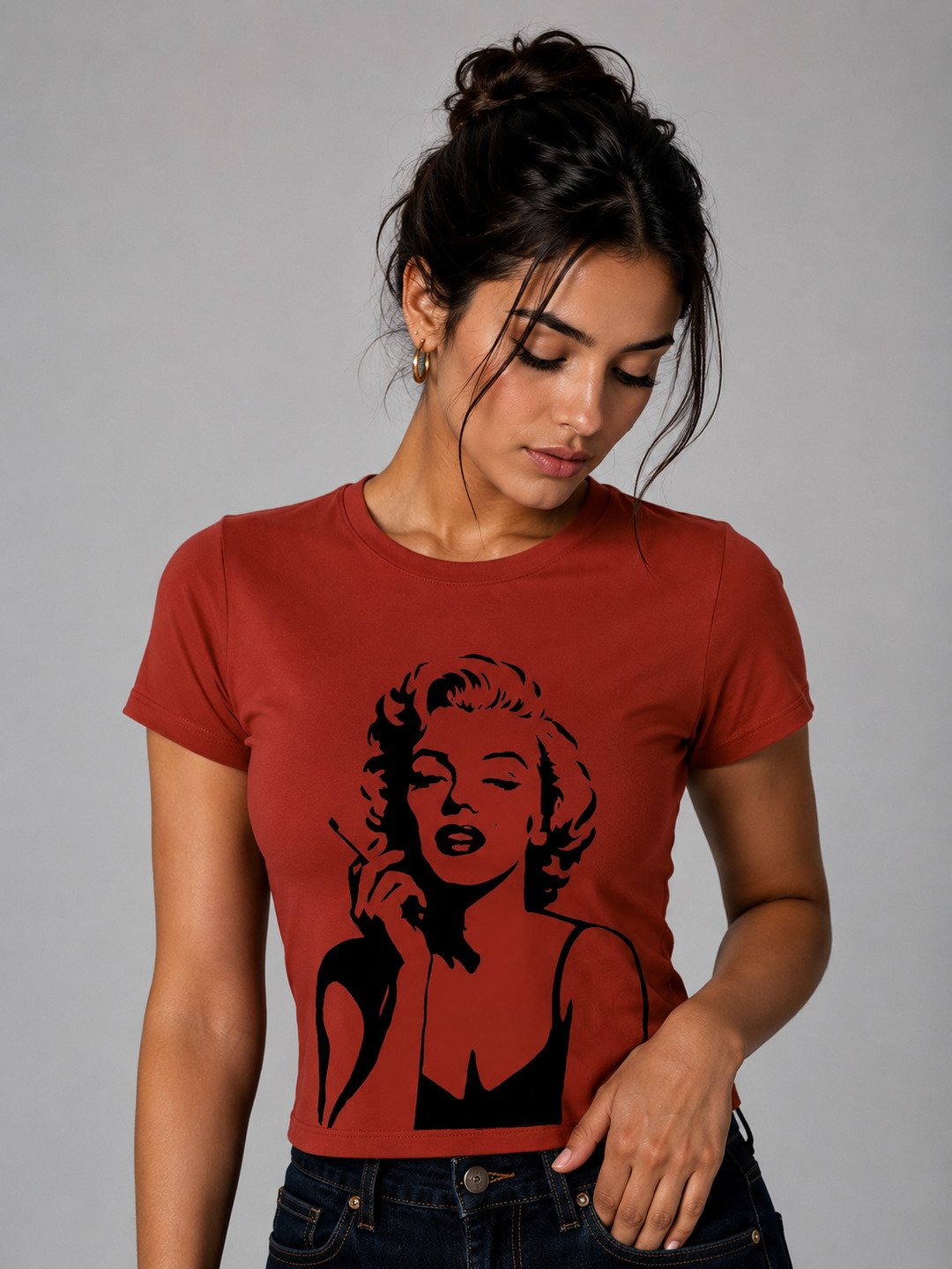 Marylin Monroe Printed Round Neck Crop Pre-customized Tshirt for Women
