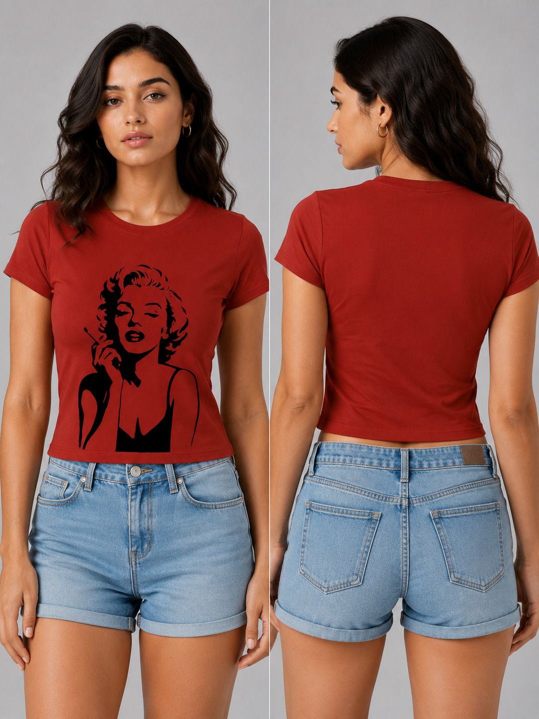 Marylin Monroe Printed Round Neck Crop Pre-customized Tshirt for Women