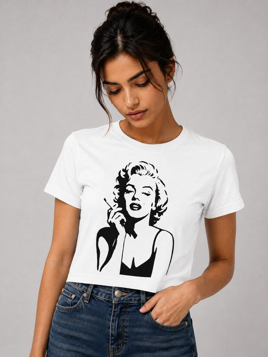 Marylin Monroe Printed Round Neck Crop Pre-customized Tshirt for Women