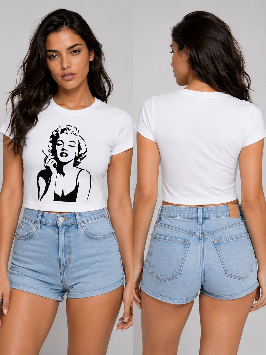 Marylin Monroe Printed Round Neck Crop Pre-customized Tshirt for Women