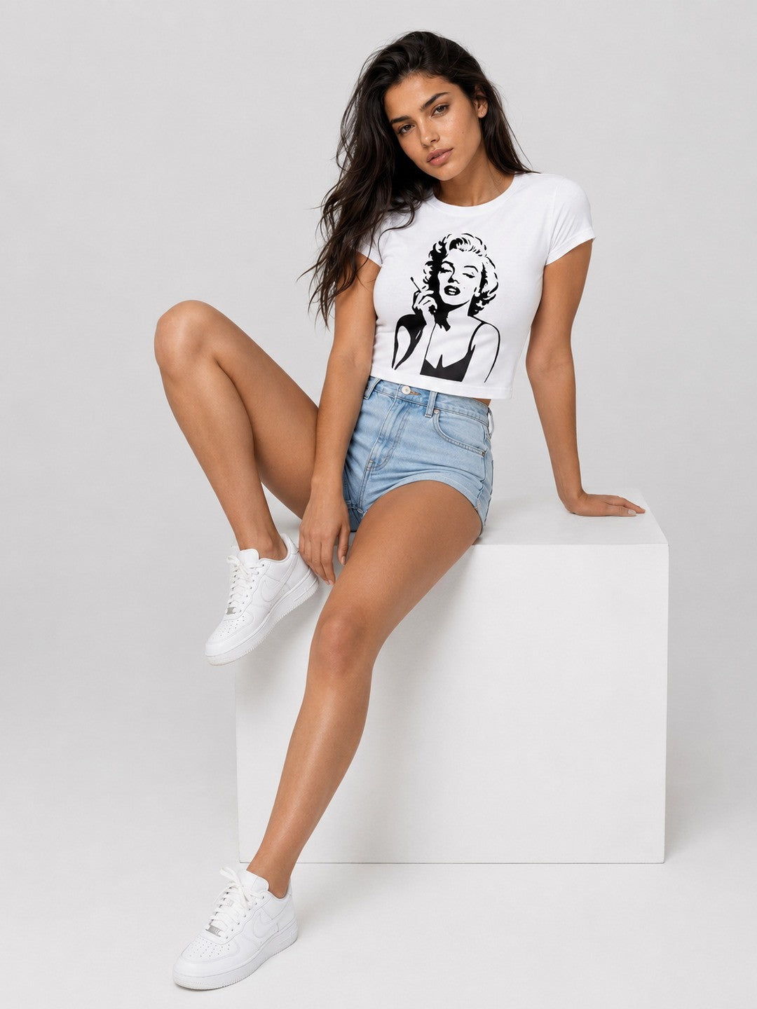 Marylin Monroe Printed Round Neck Crop Pre-customized Tshirt for Women
