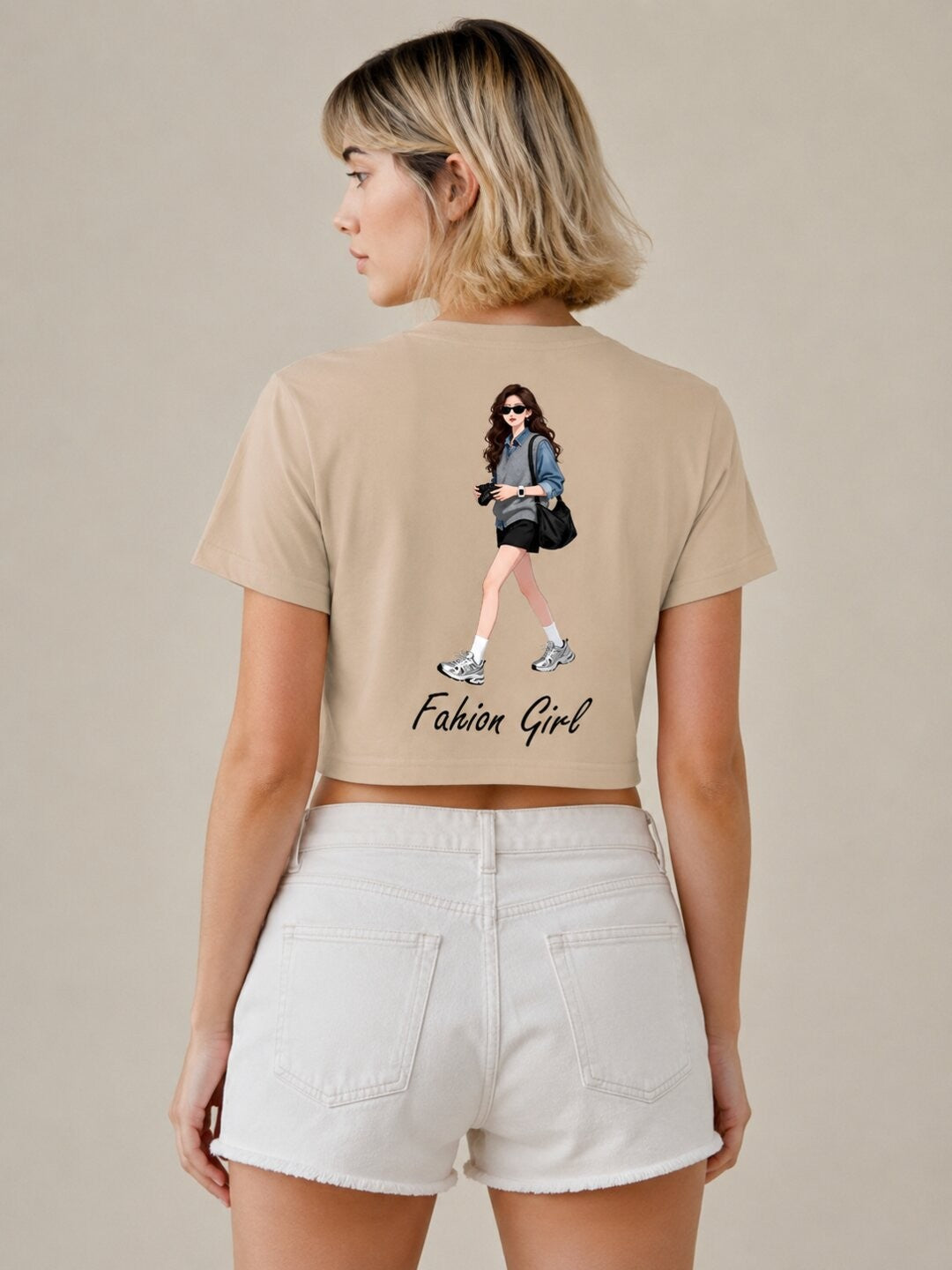 Fashion Girl Printed Round Neck Crop Pre-customized Tshirt for Women