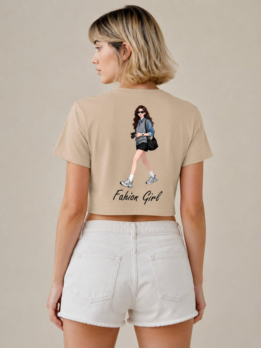 Fashion Girl Printed Round Neck Crop Pre-customized Tshirt for Women