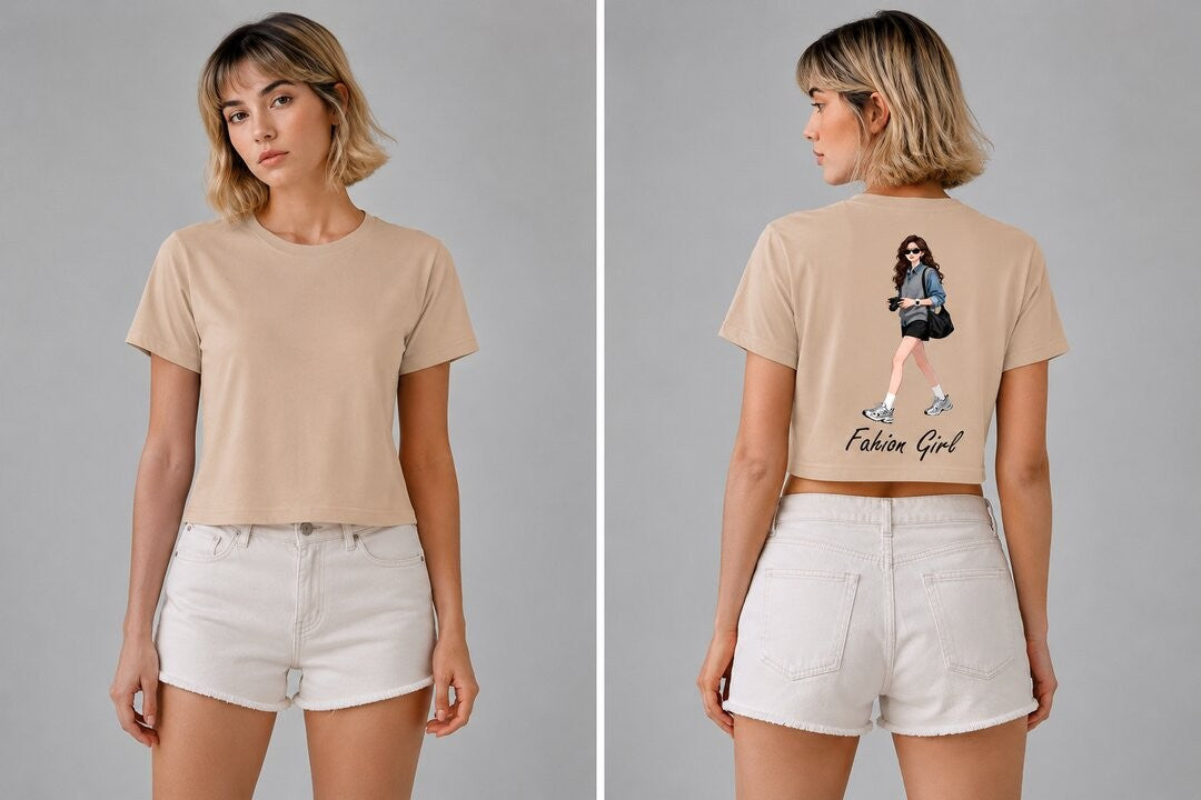 Fashion Girl Printed Round Neck Crop Pre-customized Tshirt for Women