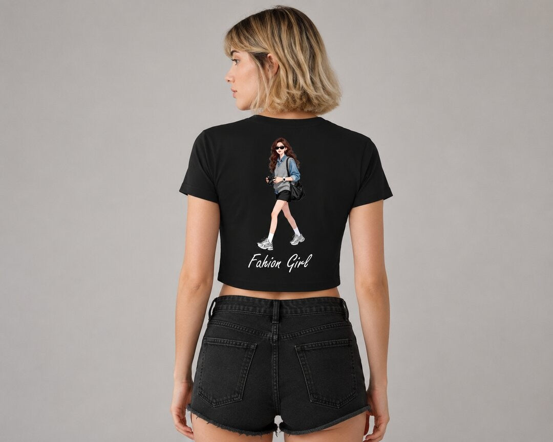 Fashion Girl Printed Round Neck Crop Pre-customized Tshirt for Women