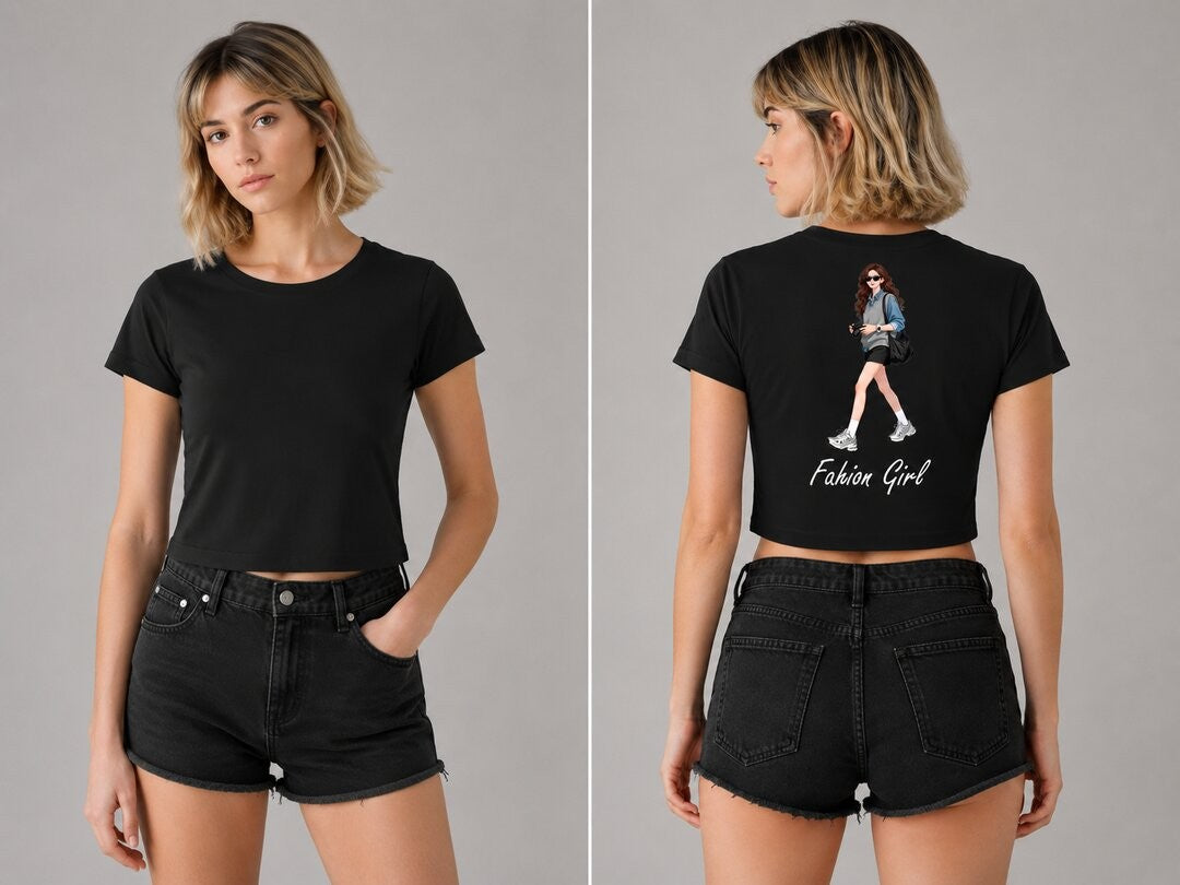 Fashion Girl Printed Round Neck Crop Pre-customized Tshirt for Women