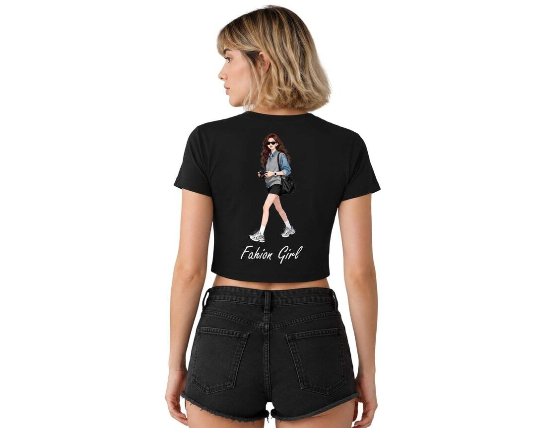 Fashion Girl Printed Round Neck Crop Pre-customized Tshirt for Women