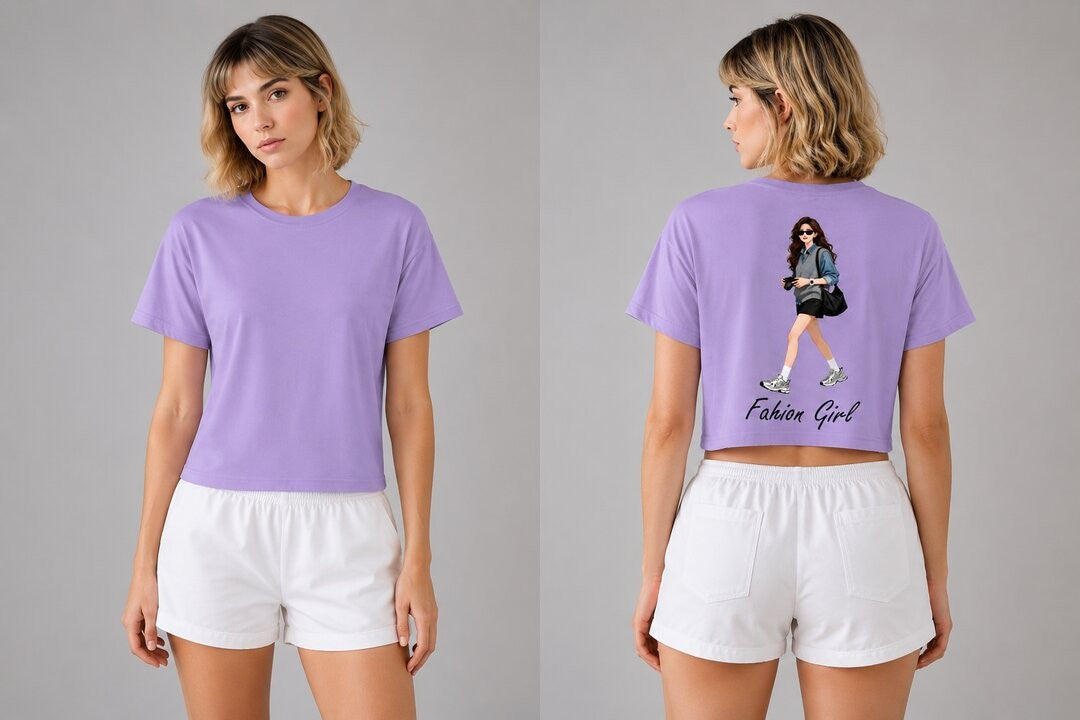 Fashion Girl Printed Round Neck Crop Pre-customized Tshirt for Women