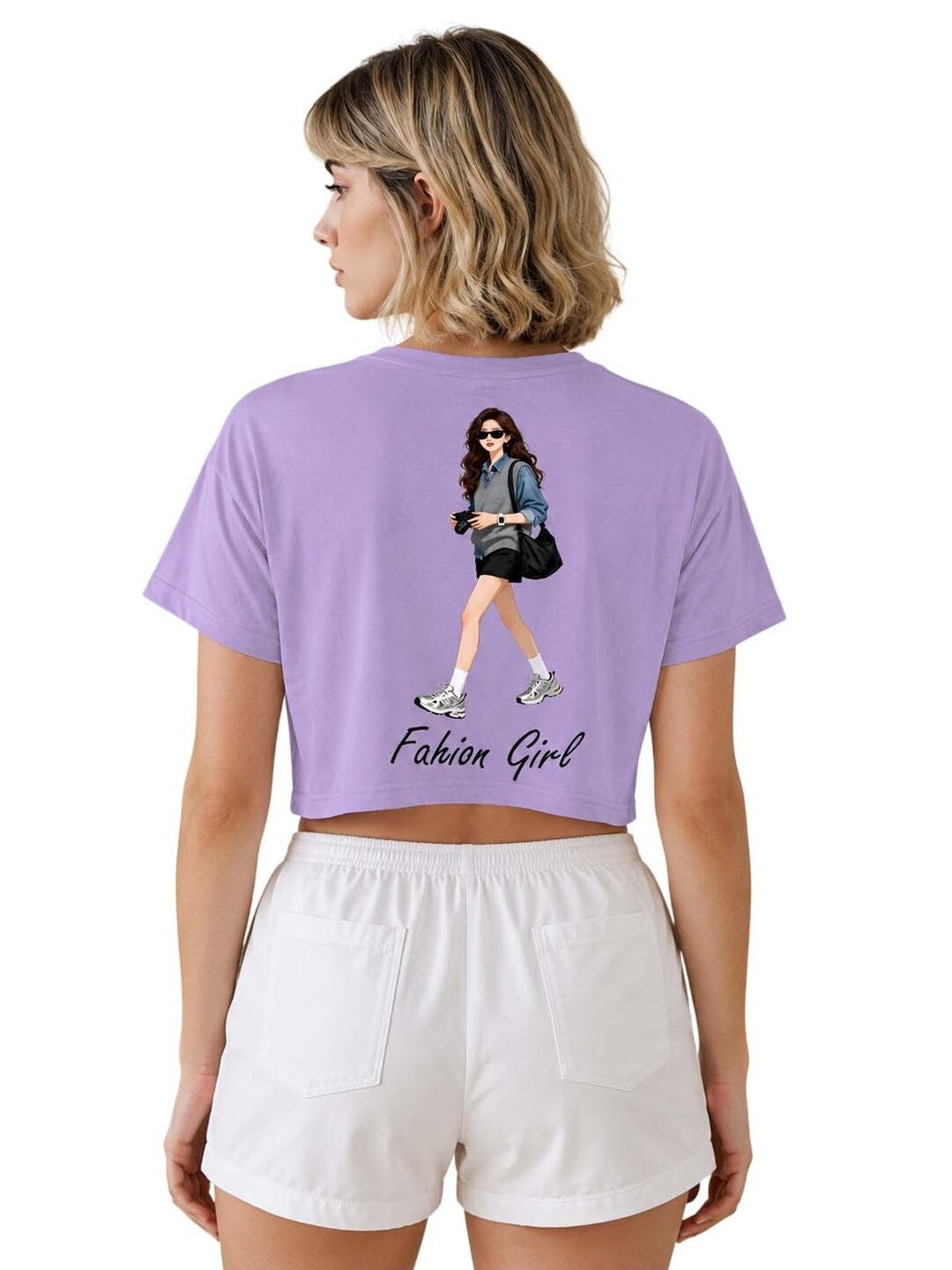 Fashion Girl Printed Round Neck Crop Pre-customized Tshirt for Women