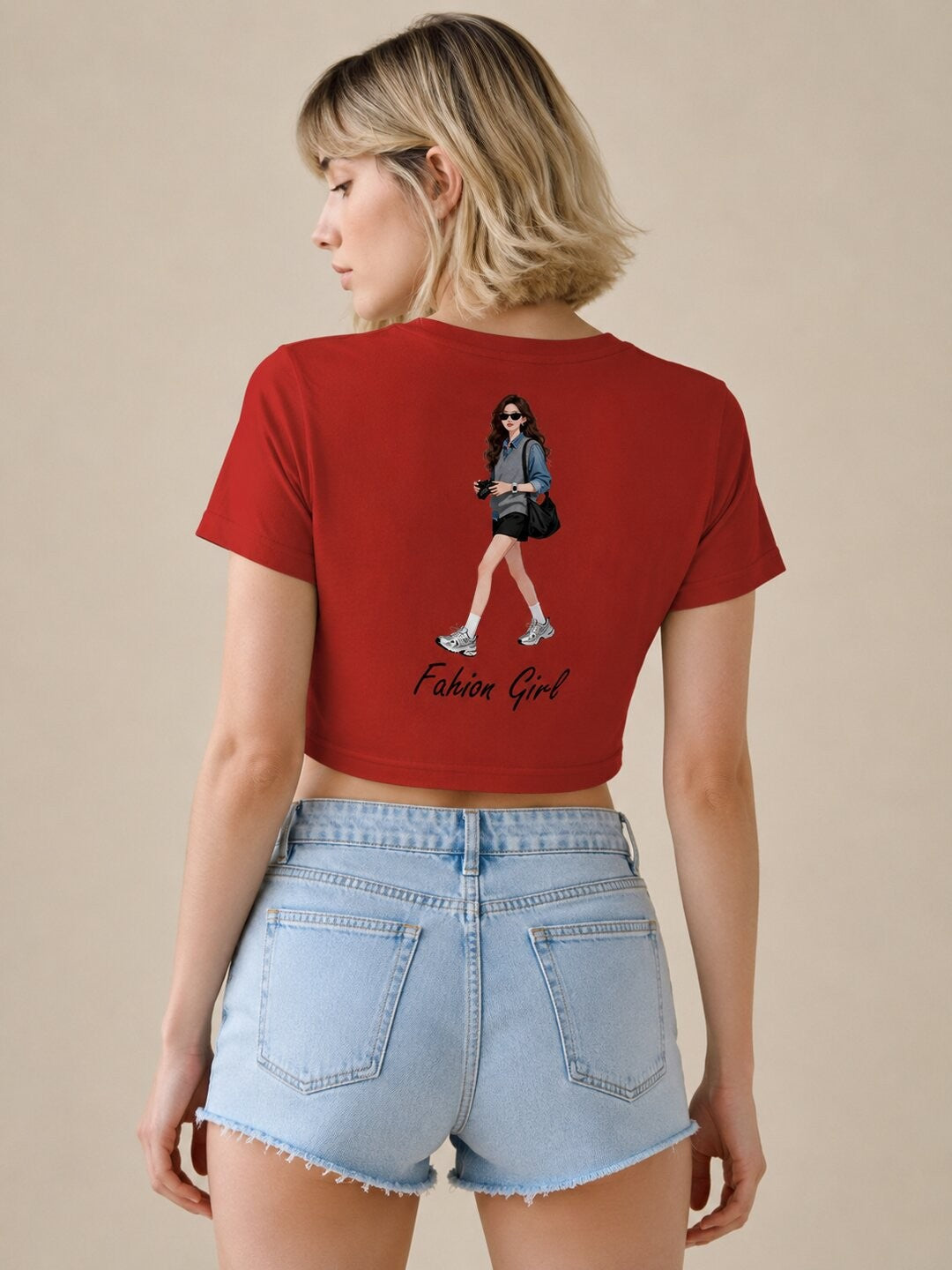 Fashion Girl Printed Round Neck Crop Pre-customized Tshirt for Women