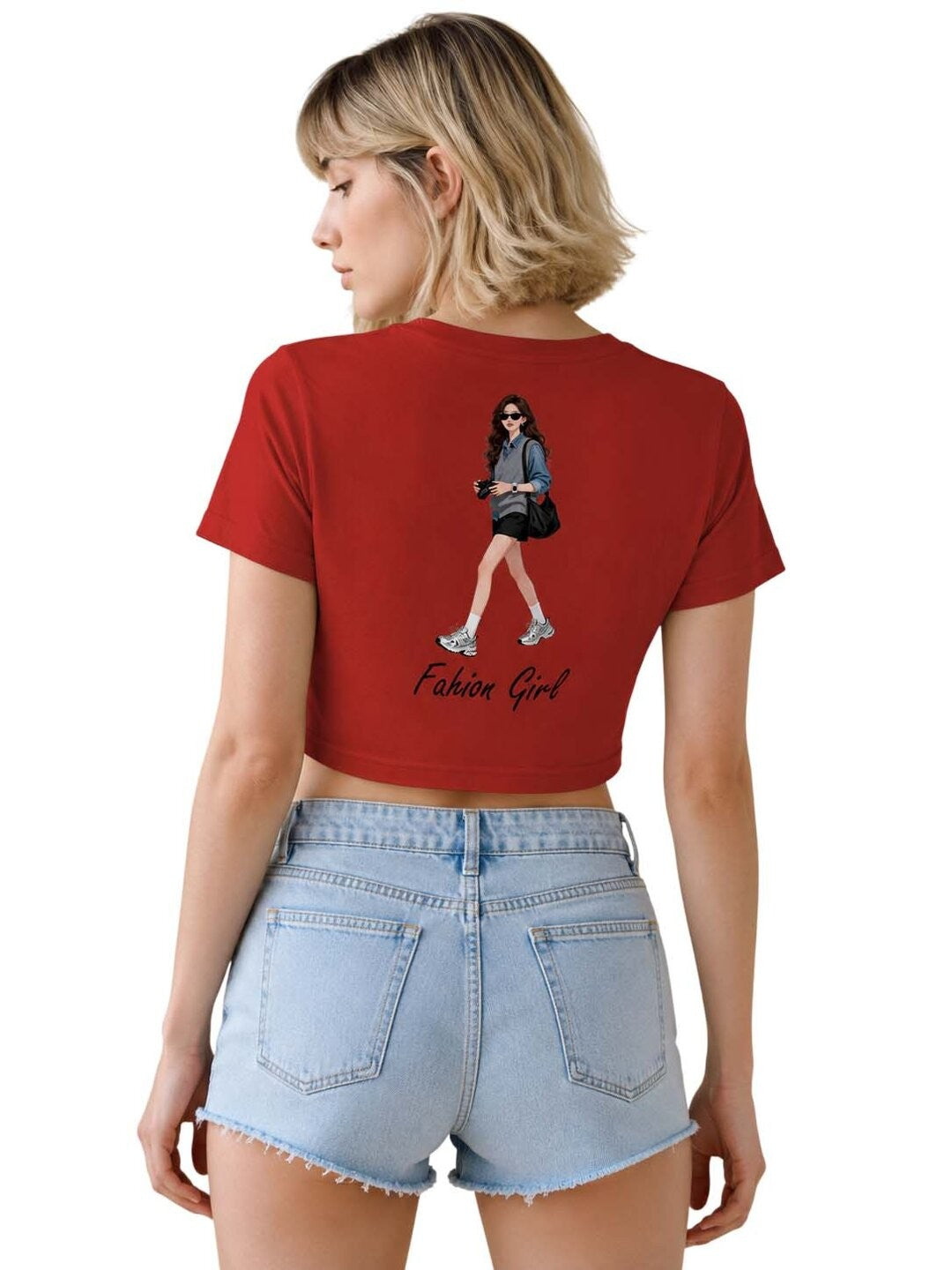 Fashion Girl Printed Round Neck Crop Pre-customized Tshirt for Women