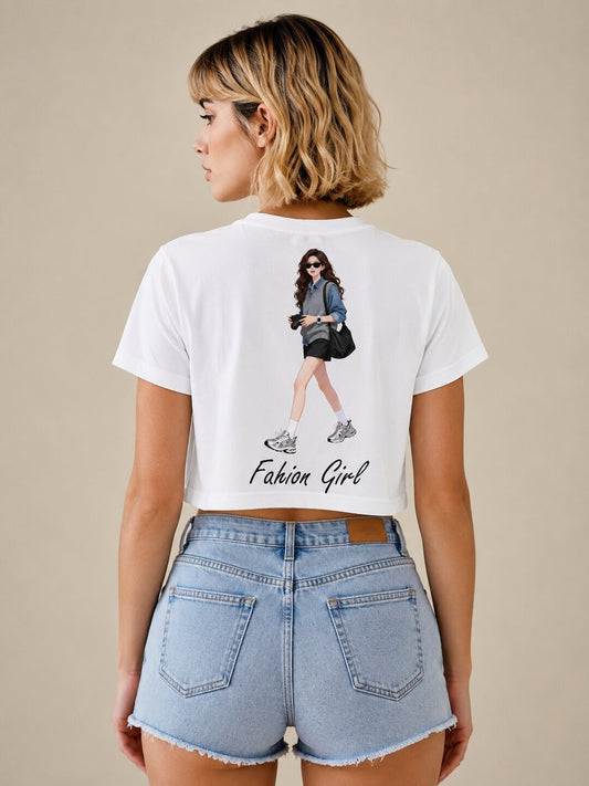 Fashion Girl Printed Round Neck Crop Pre-customized Tshirt for Women