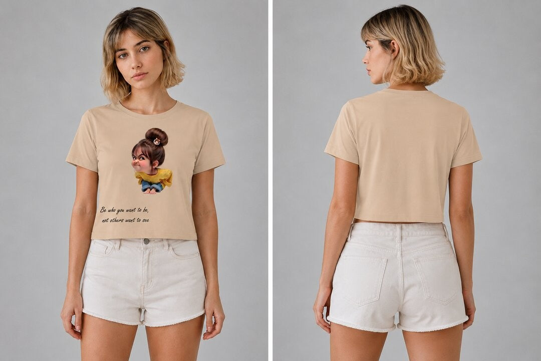 Naughty Printed Round Neck Crop Pre-customized Tshirt for Women