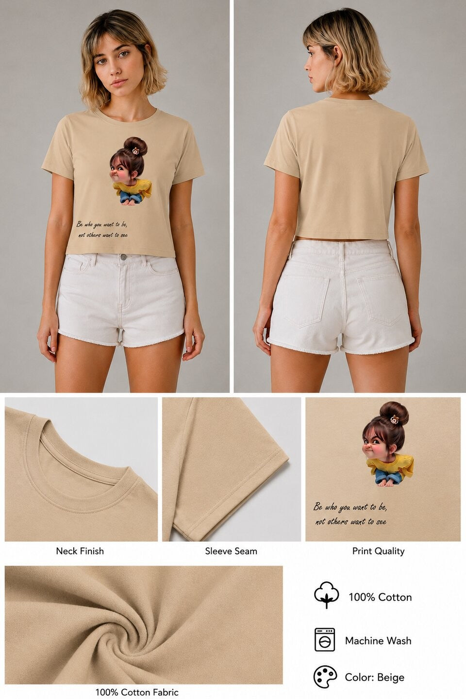 Naughty Printed Round Neck Crop Pre-customized Tshirt for Women