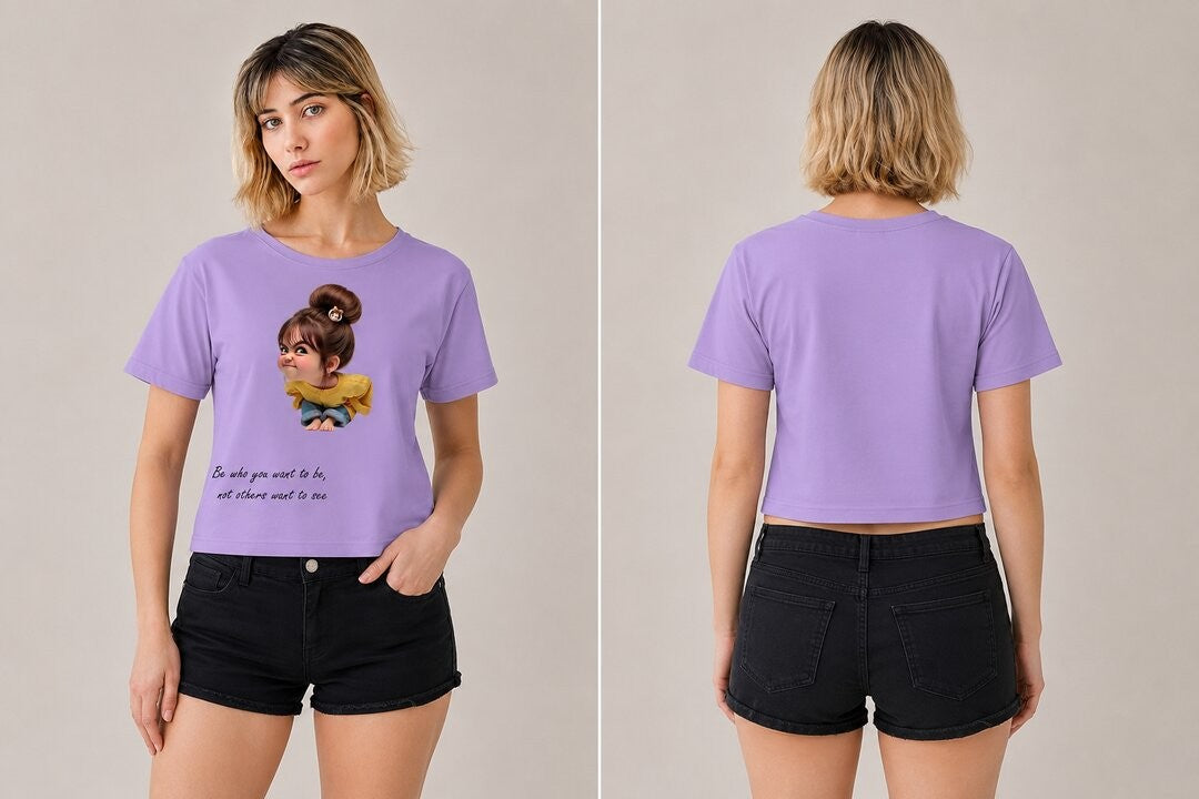 Naughty Printed Round Neck Crop Pre-customized Tshirt for Women