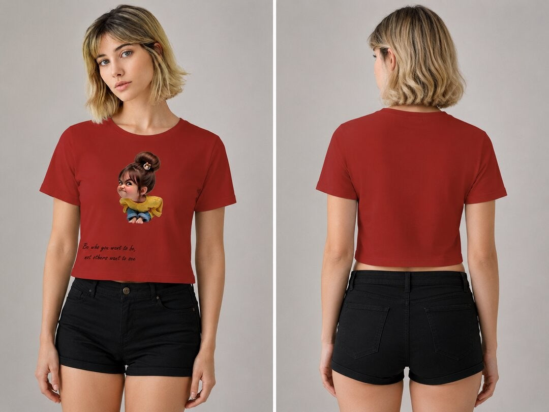 Naughty Printed Round Neck Crop Pre-customized Tshirt for Women