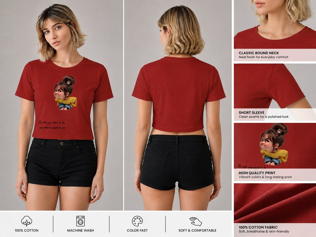 Naughty Printed Round Neck Crop Pre-customized Tshirt for Women
