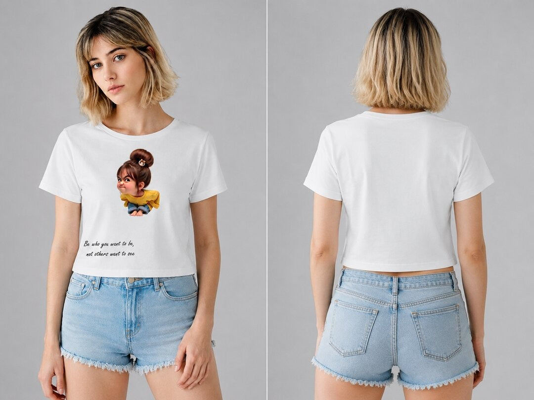 Naughty Printed Round Neck Crop Pre-customized Tshirt for Women