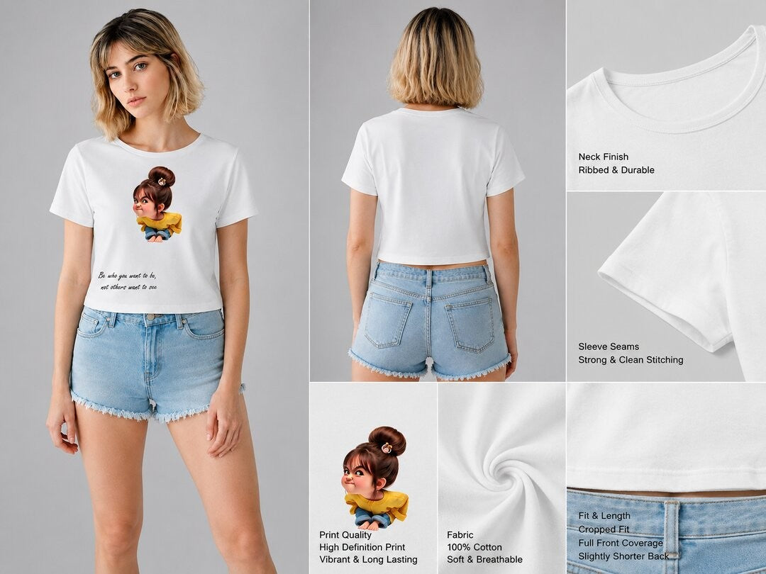 Naughty Printed Round Neck Crop Pre-customized Tshirt for Women