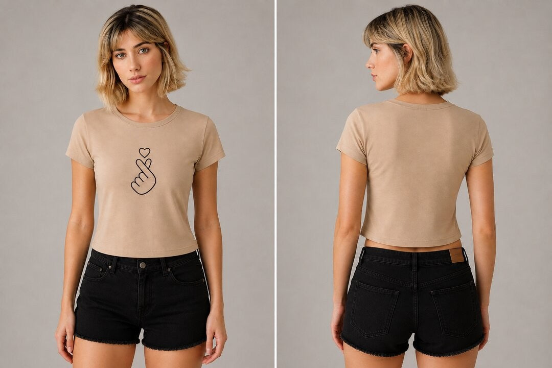 Mini heart Printed Round Neck Crop Pre-customized Tshirt for Women