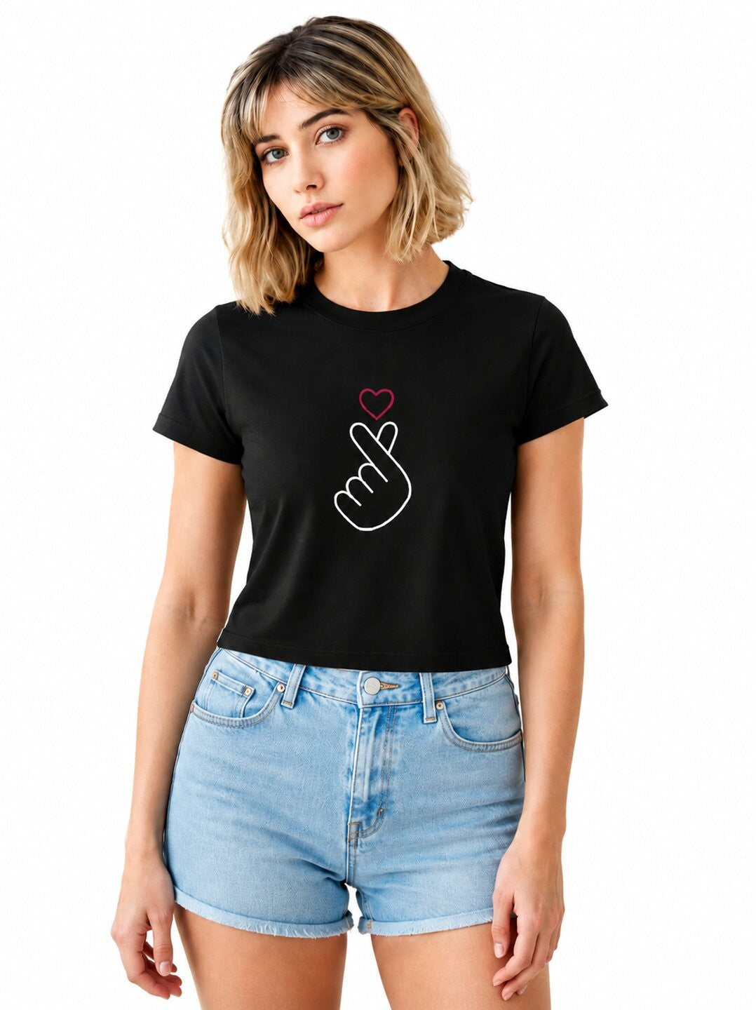 Mini heart Printed Round Neck Crop Pre-customized Tshirt for Women