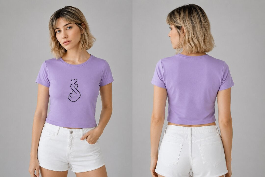Mini heart Printed Round Neck Crop Pre-customized Tshirt for Women