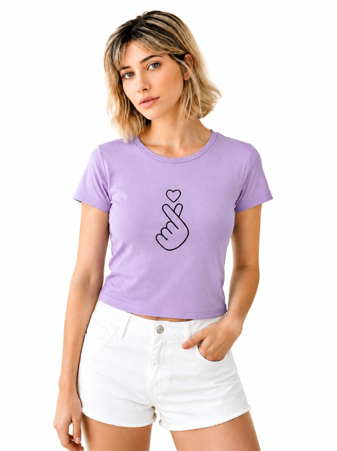 Mini heart Printed Round Neck Crop Pre-customized Tshirt for Women