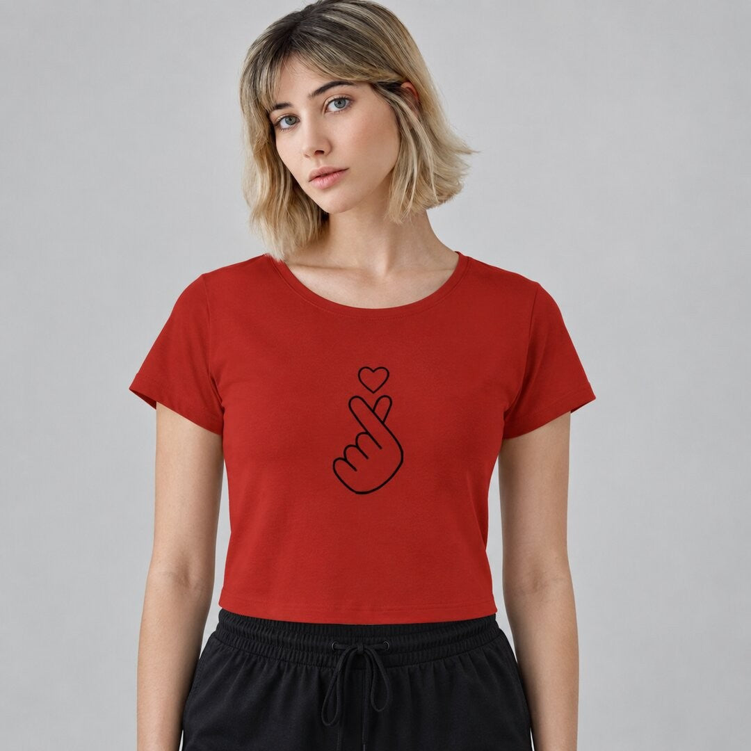 Mini heart Printed Round Neck Crop Pre-customized Tshirt for Women