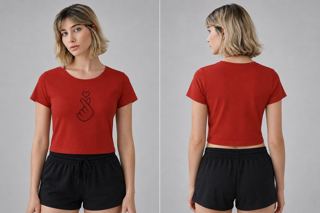 Mini heart Printed Round Neck Crop Pre-customized Tshirt for Women