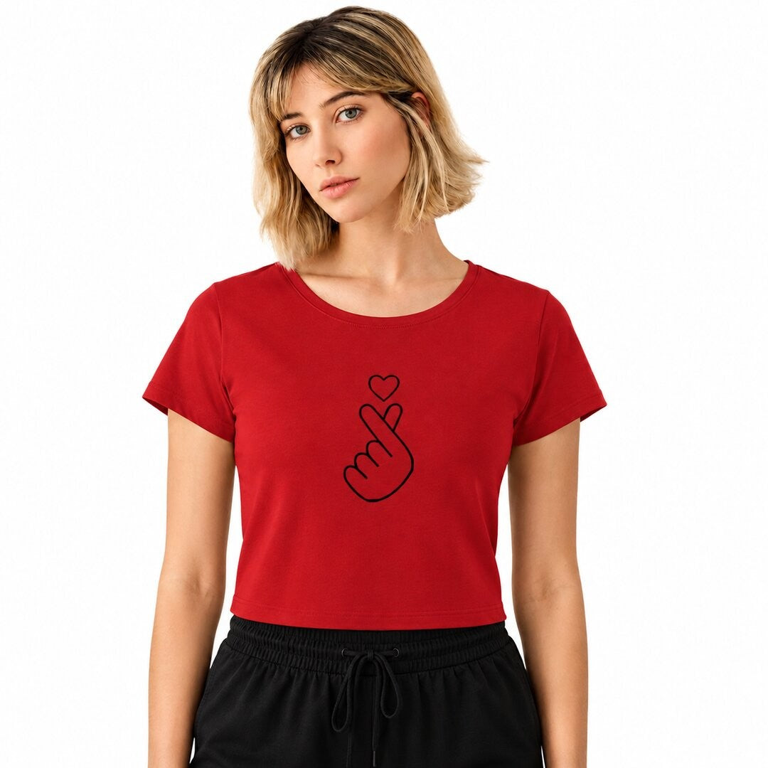 Mini heart Printed Round Neck Crop Pre-customized Tshirt for Women
