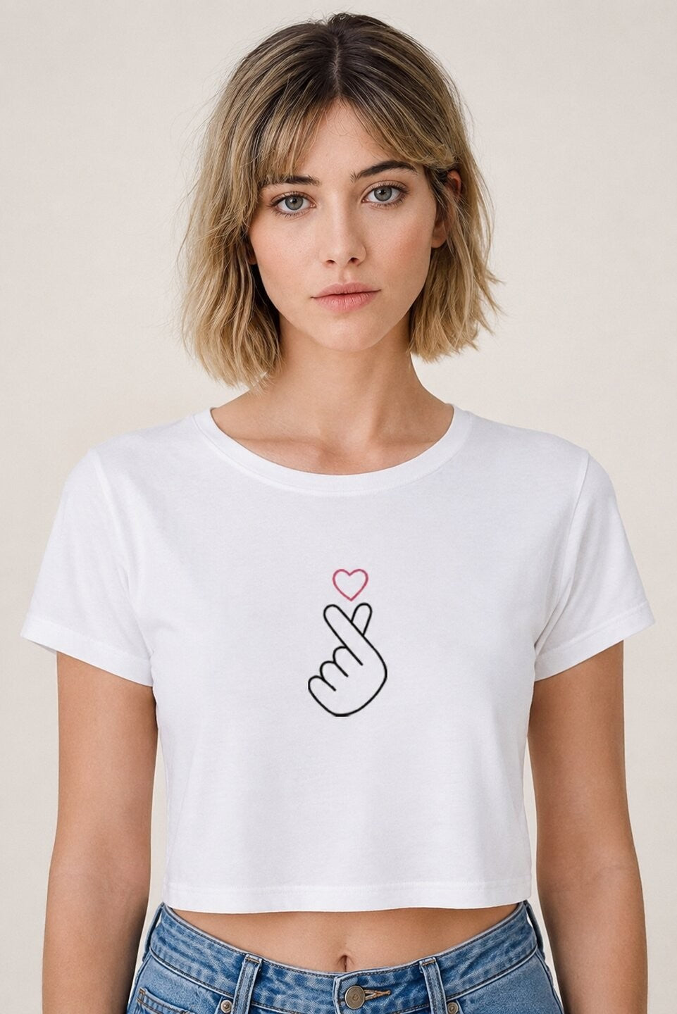 Mini heart Printed Round Neck Crop Pre-customized Tshirt for Women