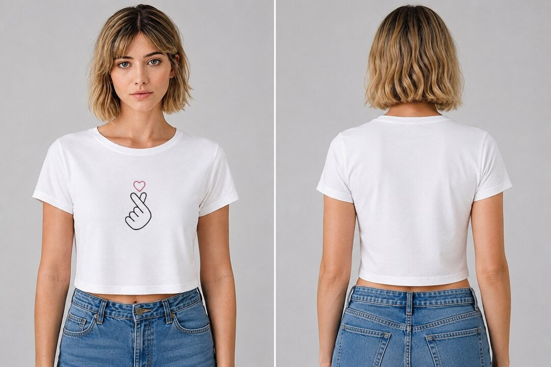 Mini heart Printed Round Neck Crop Pre-customized Tshirt for Women