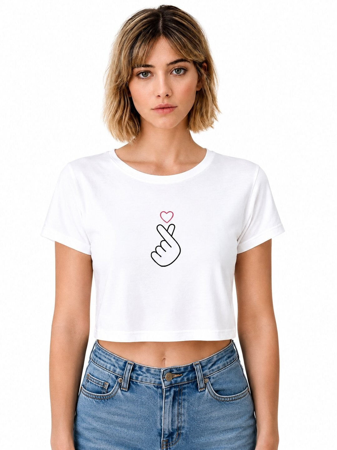 Mini heart Printed Round Neck Crop Pre-customized Tshirt for Women