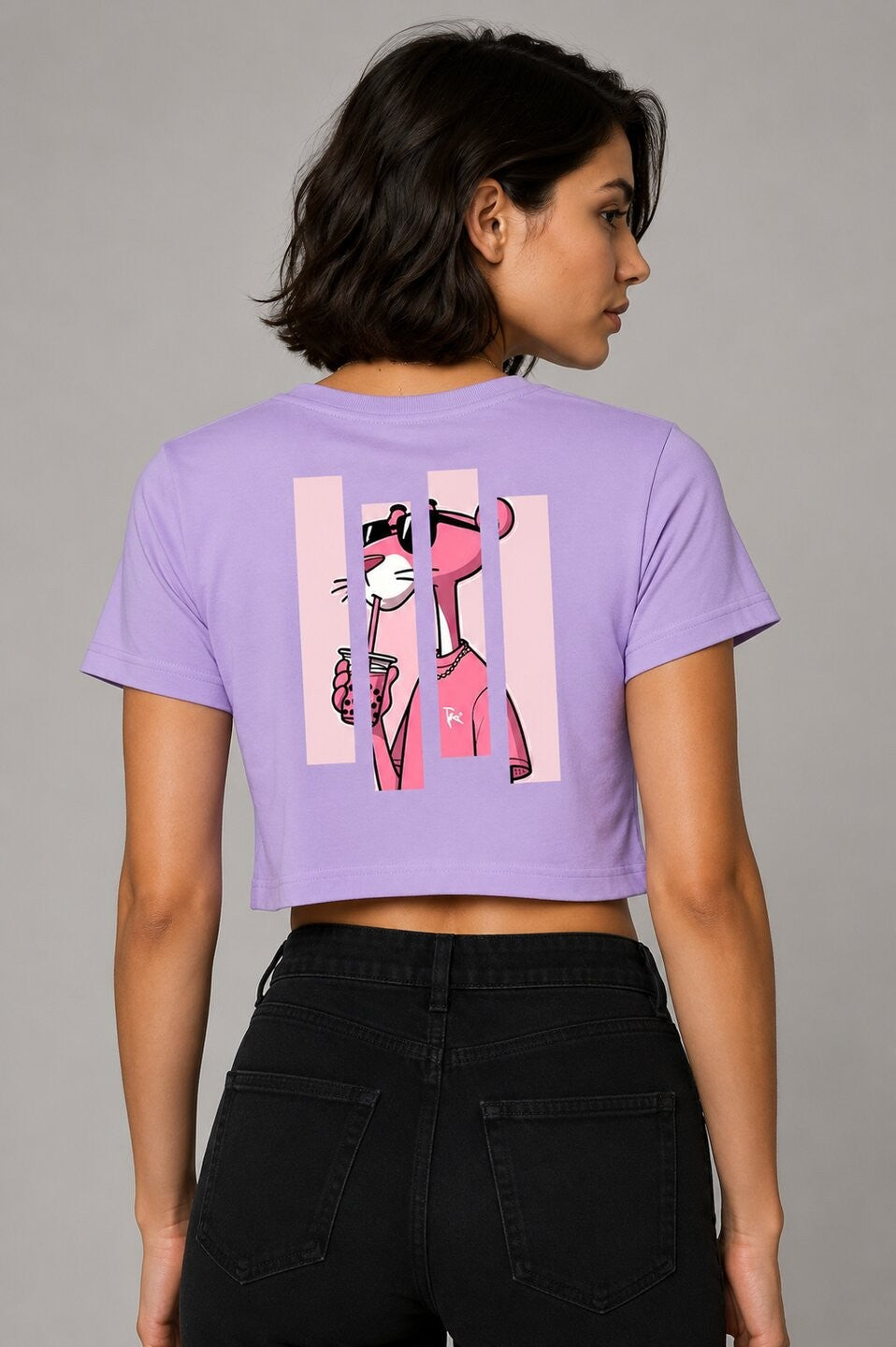 Pink Panther Printed Round Neck Crop Pre-customized Tshirt for Women