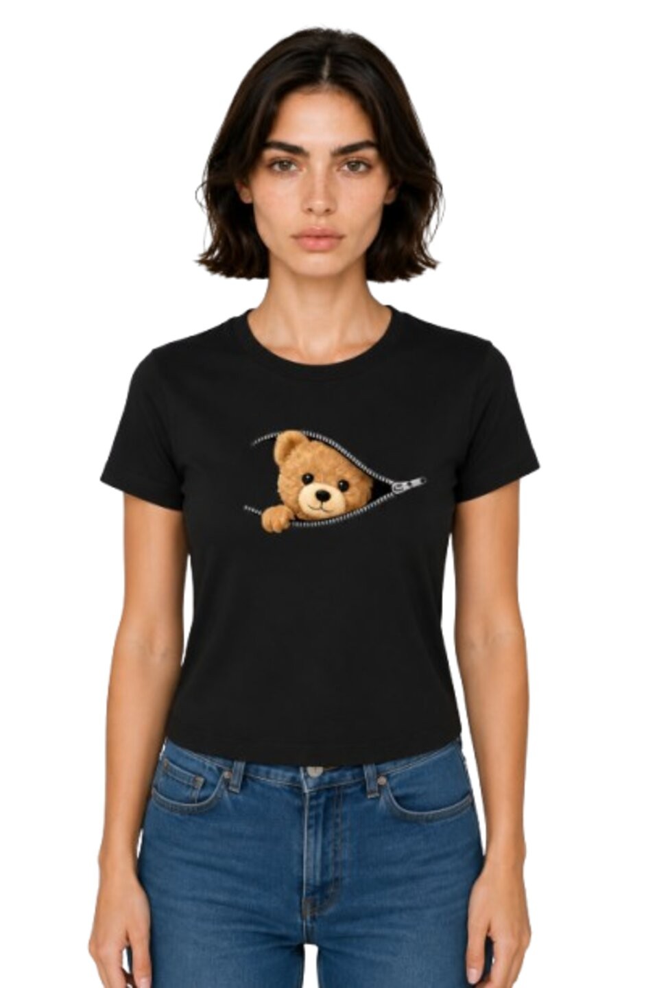 Teddy Printed Round Neck Crop Pre-customized Tshirt for Women