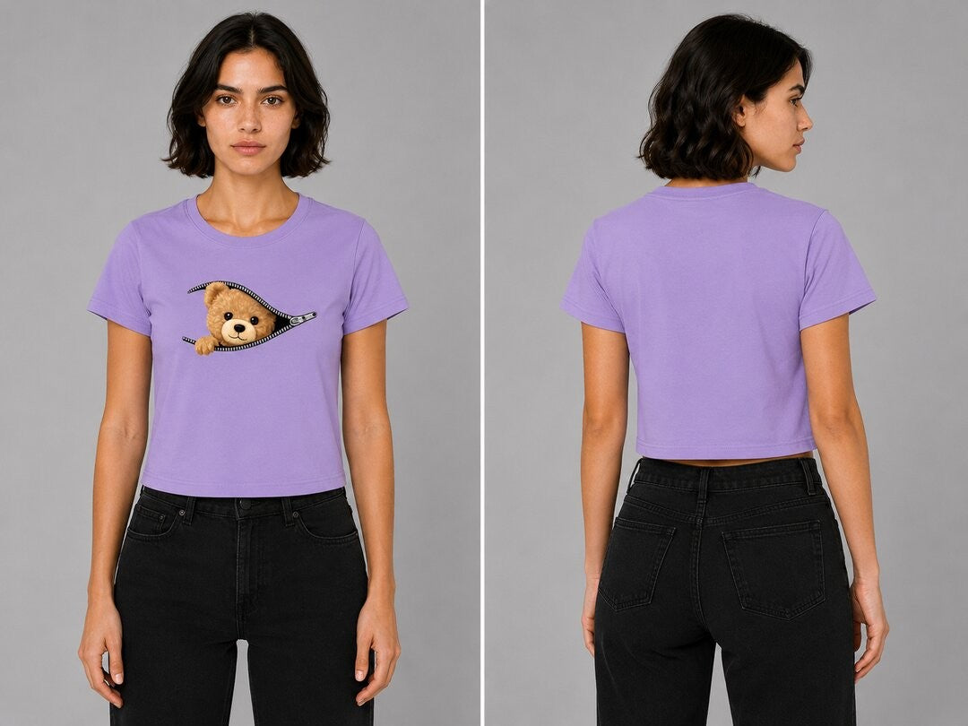 Teddy Printed Round Neck Crop Pre-customized Tshirt for Women