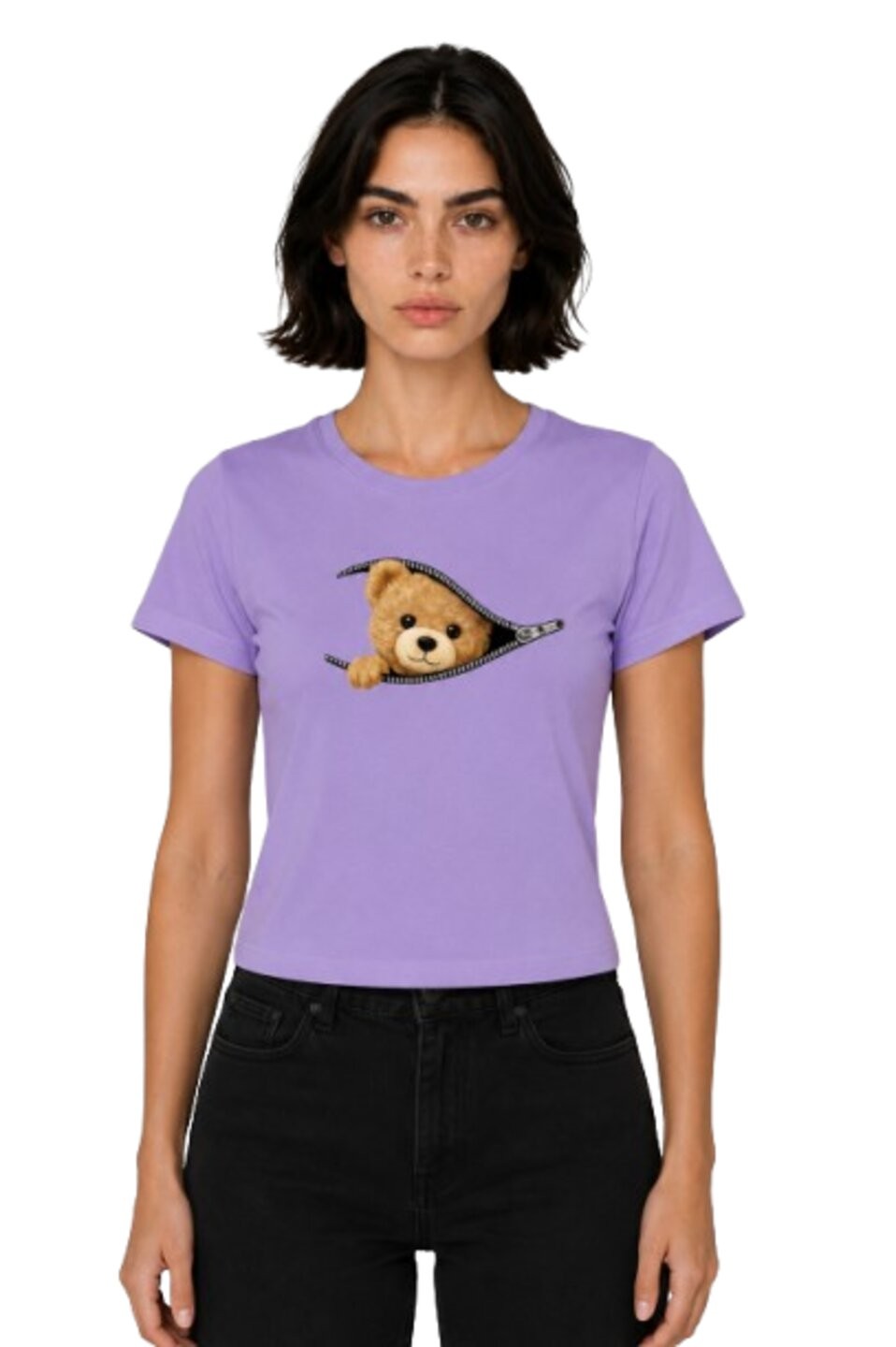 Teddy Printed Round Neck Crop Pre-customized Tshirt for Women
