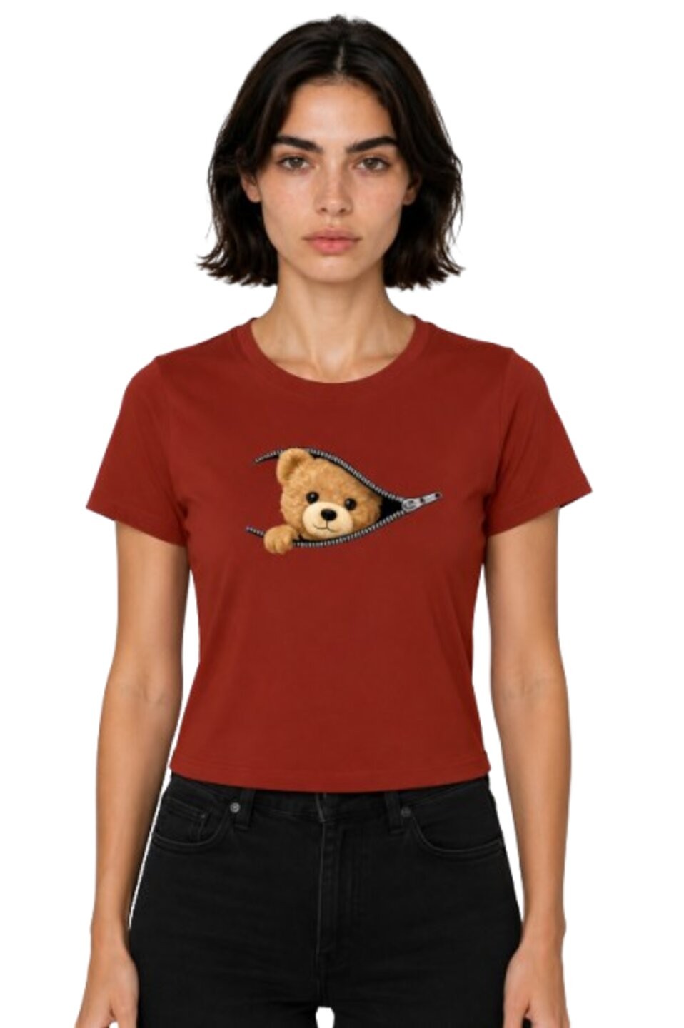 Teddy Printed Round Neck Crop Pre-customized Tshirt for Women