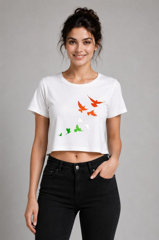 Tiranga Spirit Printed Round Neck Crop Pre-customized Tshirt for Women