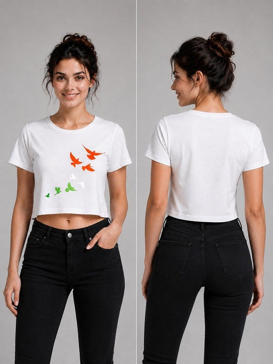 Tiranga Spirit Printed Round Neck Crop Pre-customized Tshirt for Women
