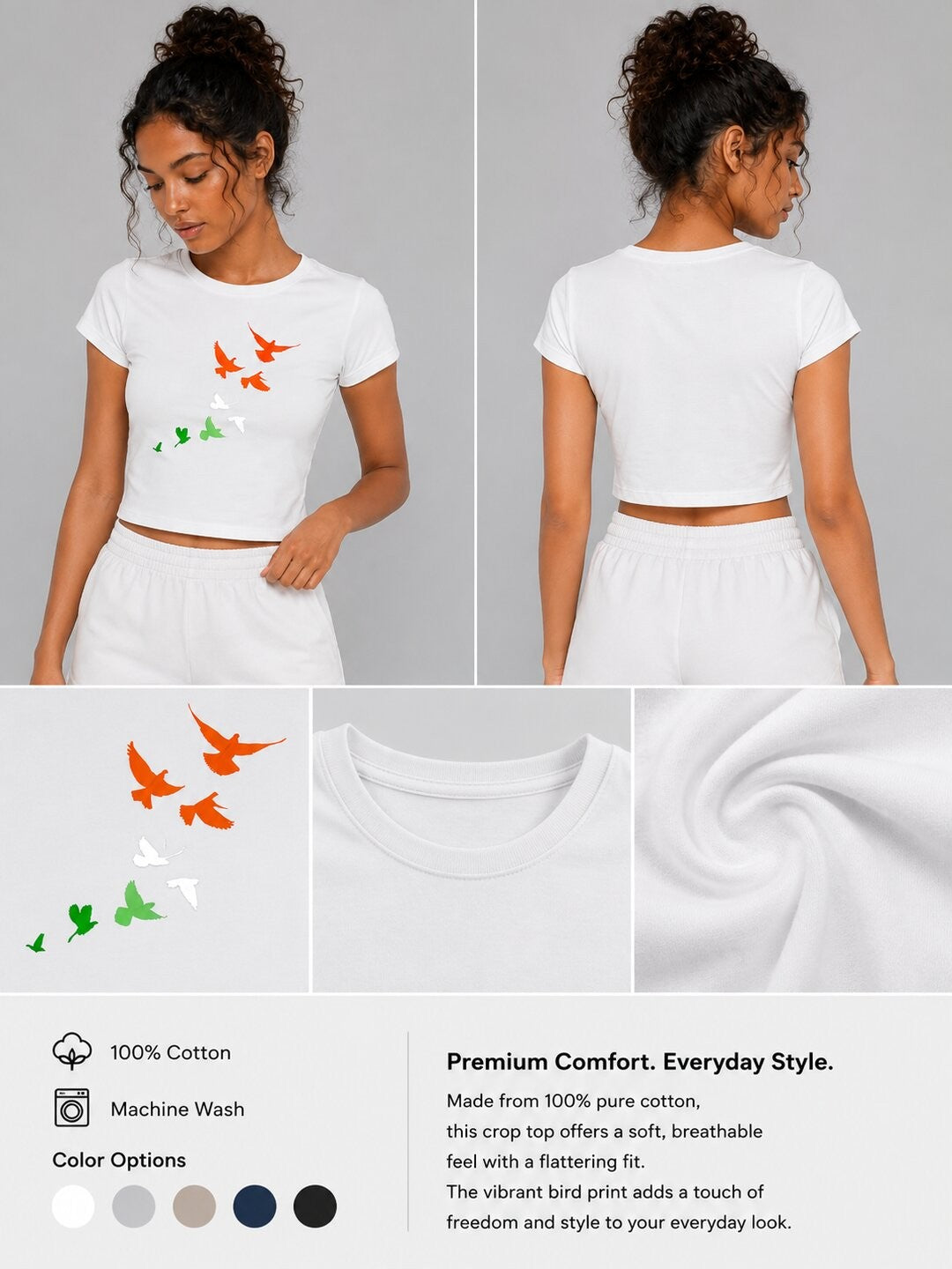 Tiranga Spirit Printed Round Neck Crop Pre-customized Tshirt for Women