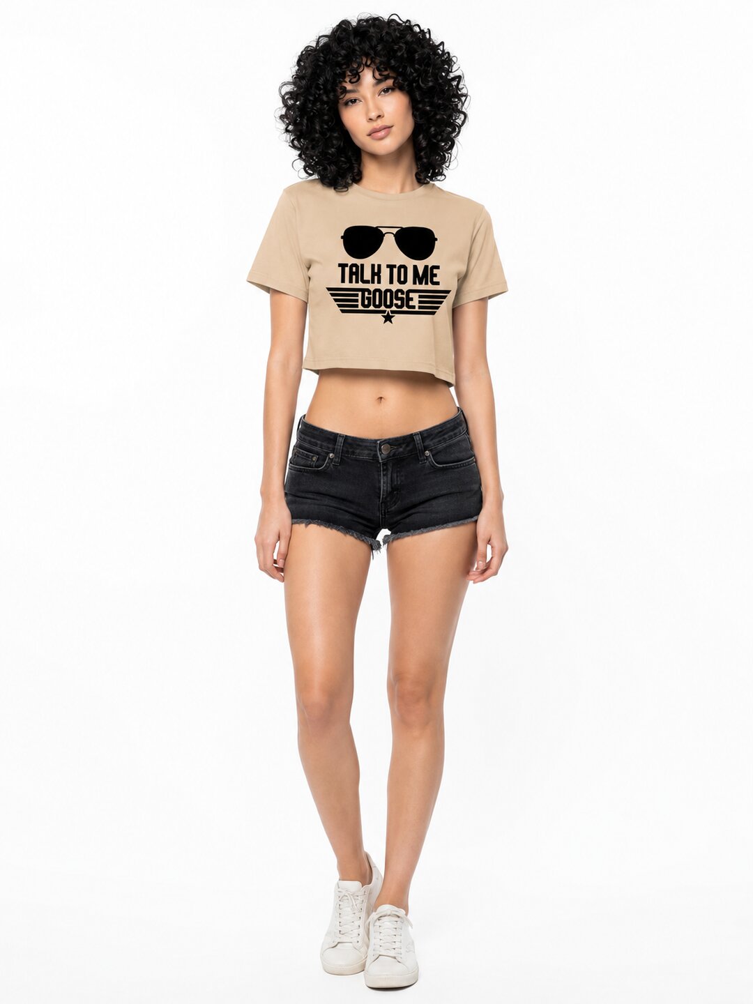 Talk to Me Goose Printed Round Neck Crop Pre-customized Tshirt for Women