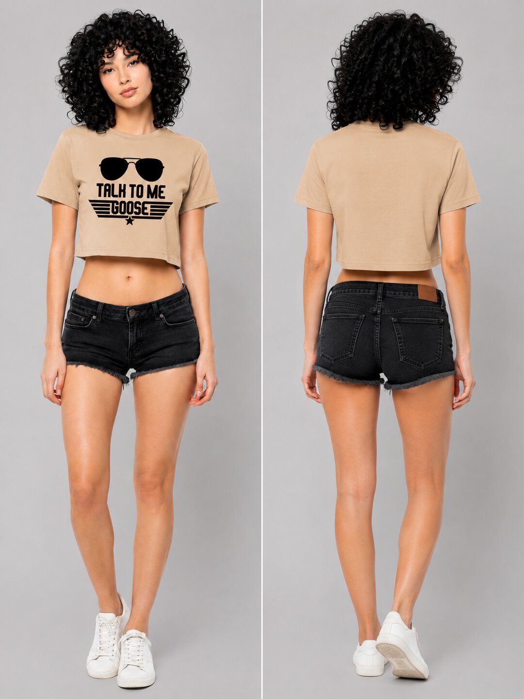 Talk to Me Goose Printed Round Neck Crop Pre-customized Tshirt for Women